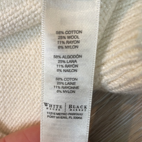 WHBM Rhinestone Embellished Wool Blend Cream Cable Knit Sweater Size Small - Picture 10 of 14